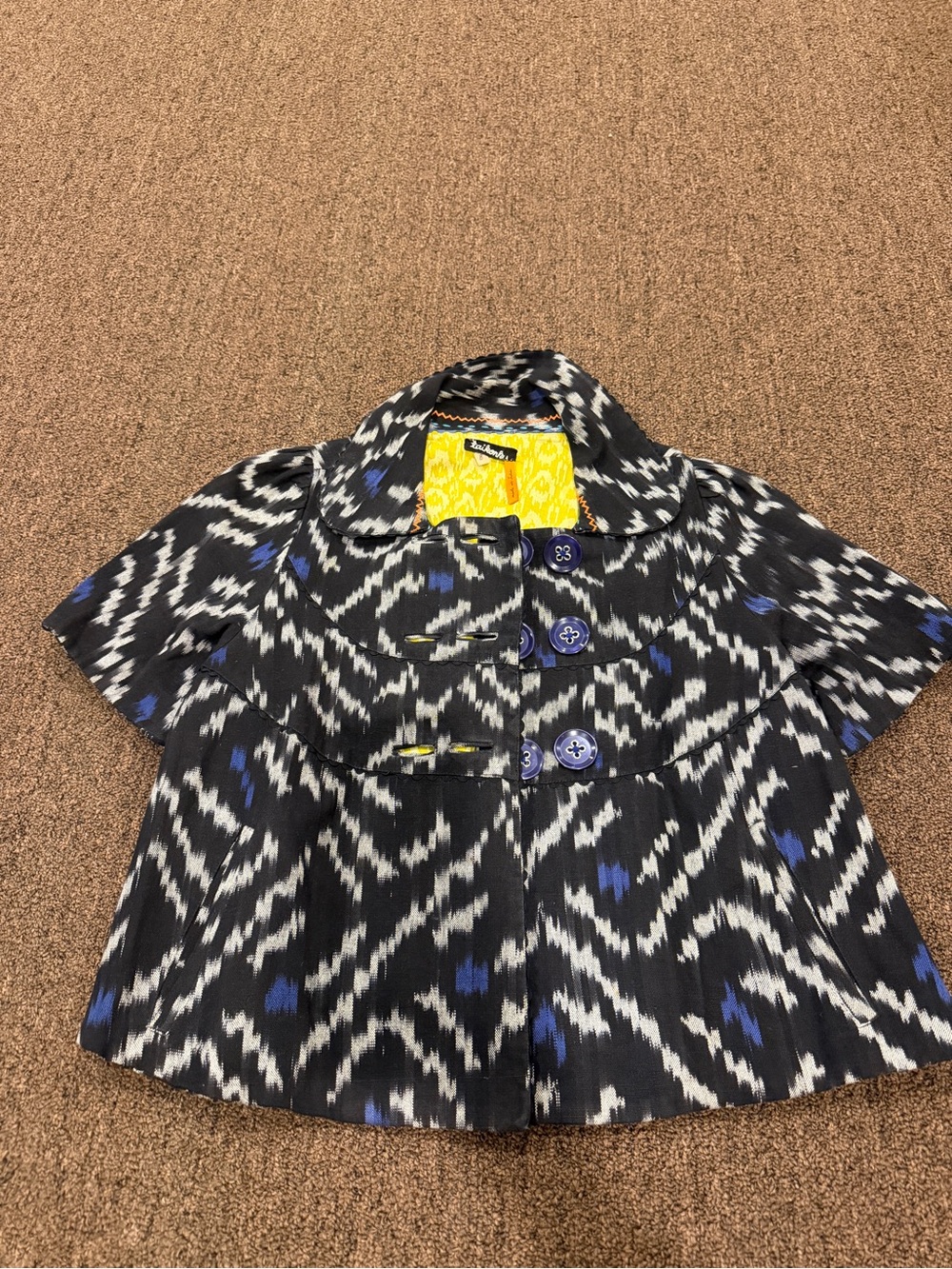 Girls Black, White & Blue Pattern Short-Sleeve Jacket
